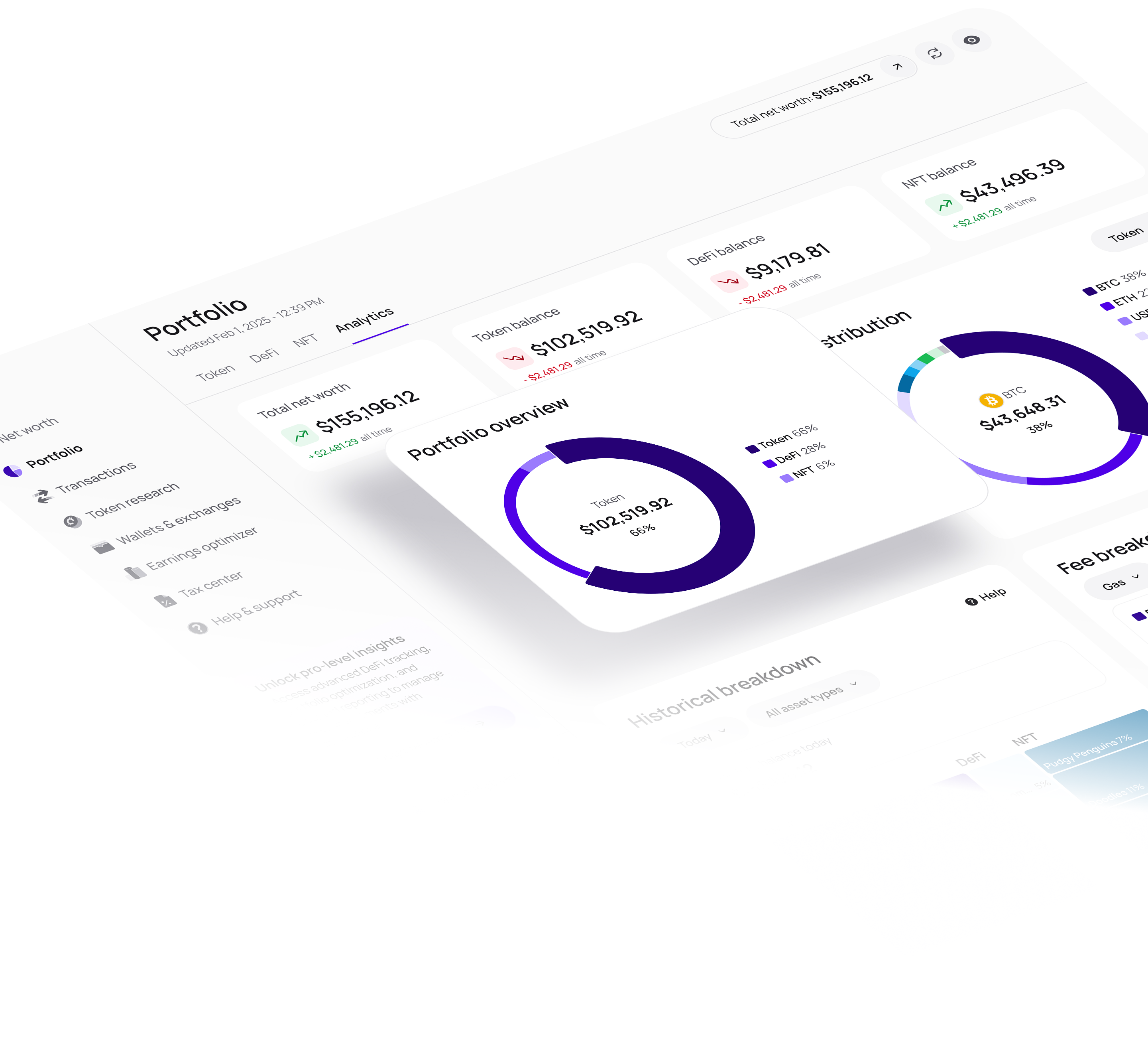 Cryptofolio dashboard displaying portfolio overview, asset allocation charts, and performance tracking